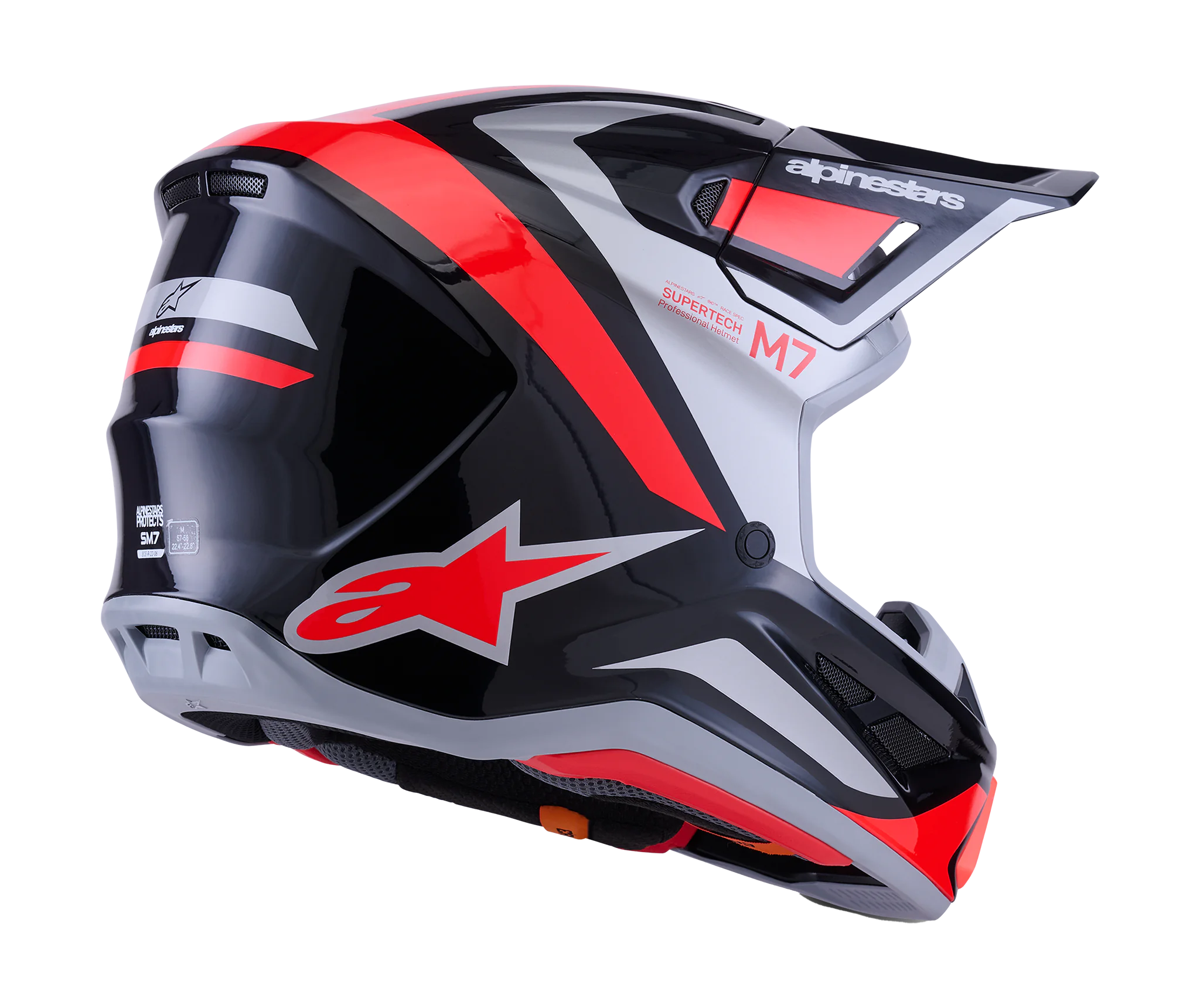 Alpinestars Crosshelm S-M7 Rise - Zwart / Zilver / Fluo Rood