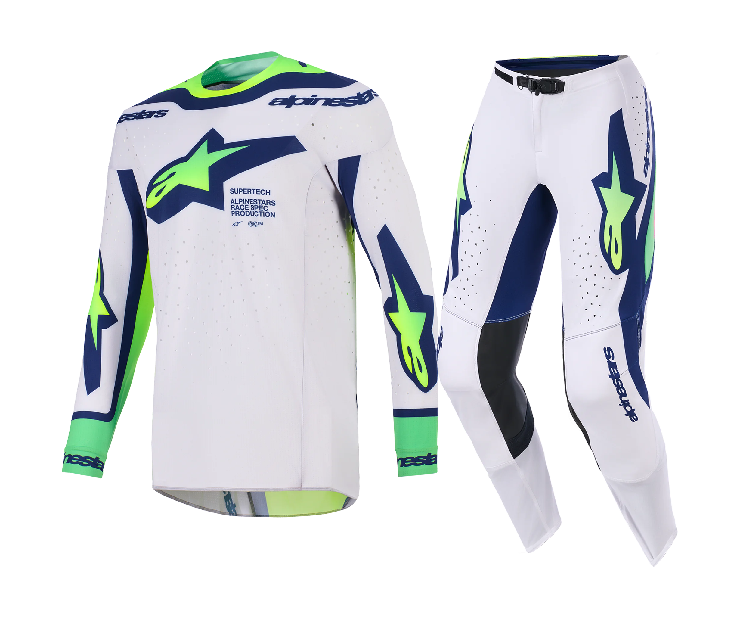 Alpinestars Crosskleding 2026 Supertech Vista - Licht Grijs / Fluo Geel / Blauw