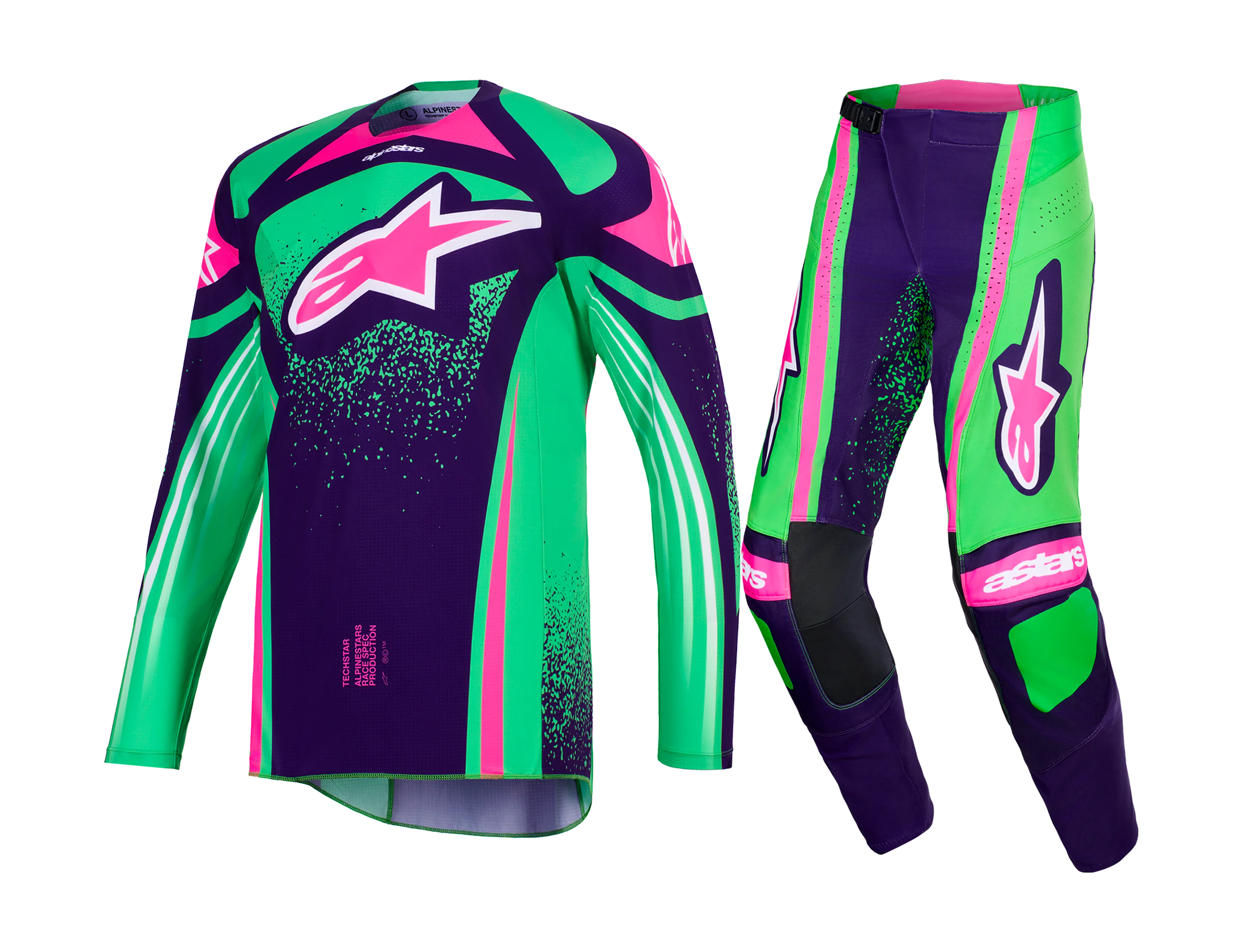 Alpinestars Crosskleding 2026 Techstar Nomur - Deep Paars / Groen / Fluo Roze