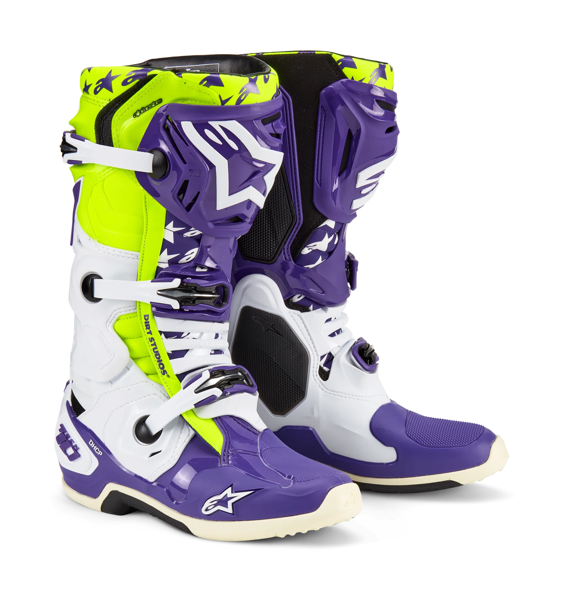 Alpinestars Crosslaarzen Tech 10 LE Dirt Studios - Wit / Paars / Geel Fluo