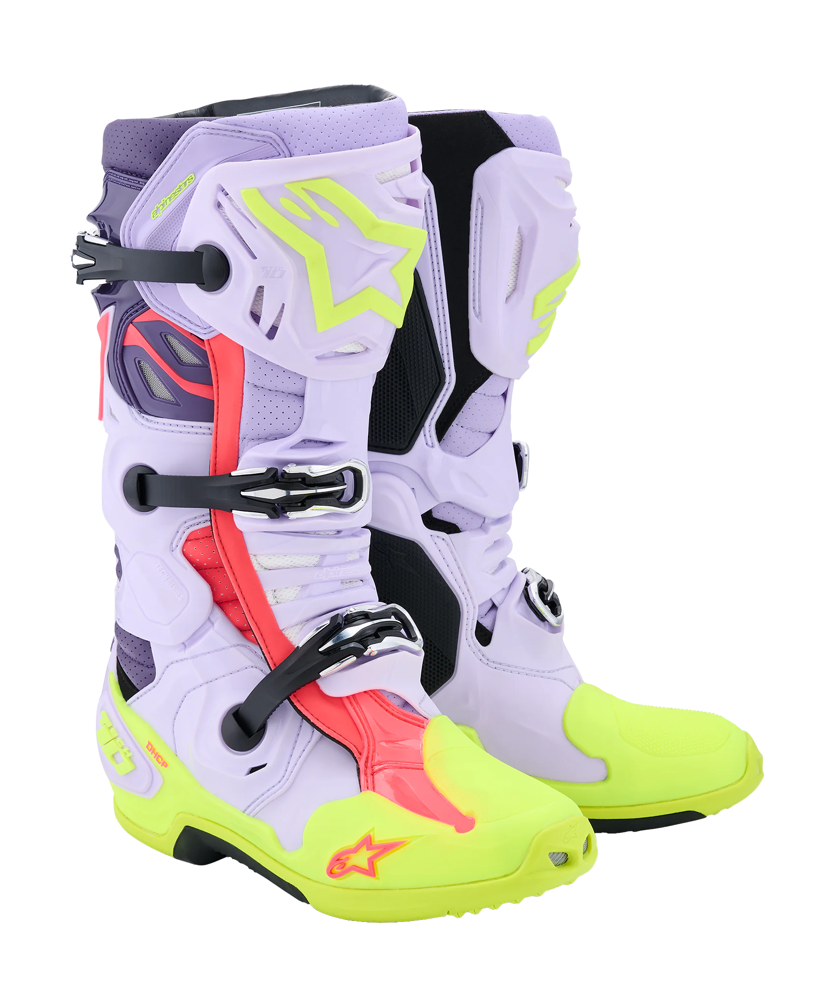 Alpinestars Crosslaarzen Tech 10 Supervented - Paars/ Fluo Geel / Diva / Roze