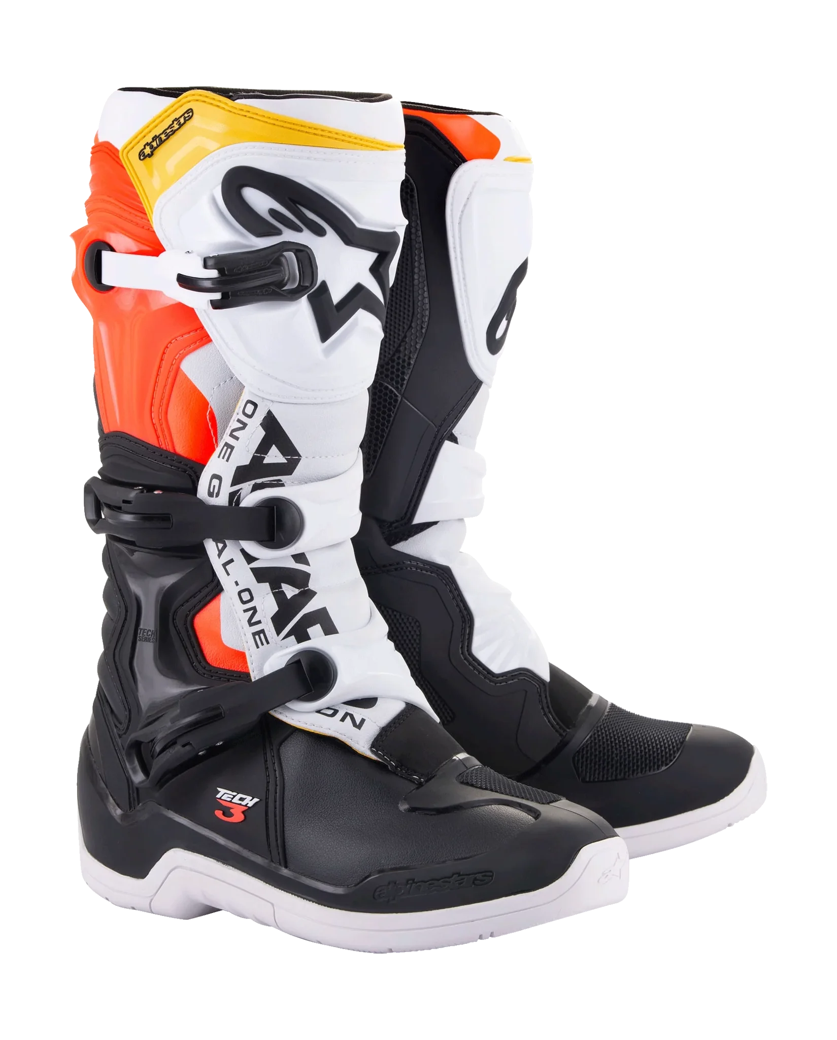 Alpinestars Crosslaarzen Tech 3 - Zwart / Wit / Fluo Rood / Geel