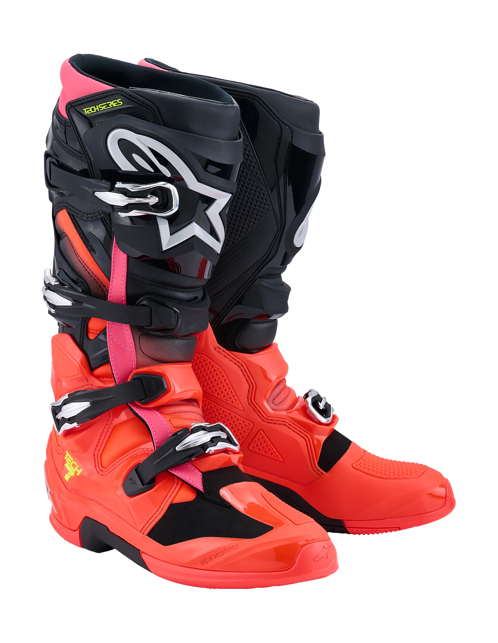 Alpinestars Crosslaarzen Tech 7 - Zwart / Fluo Rood / Fluo Roze