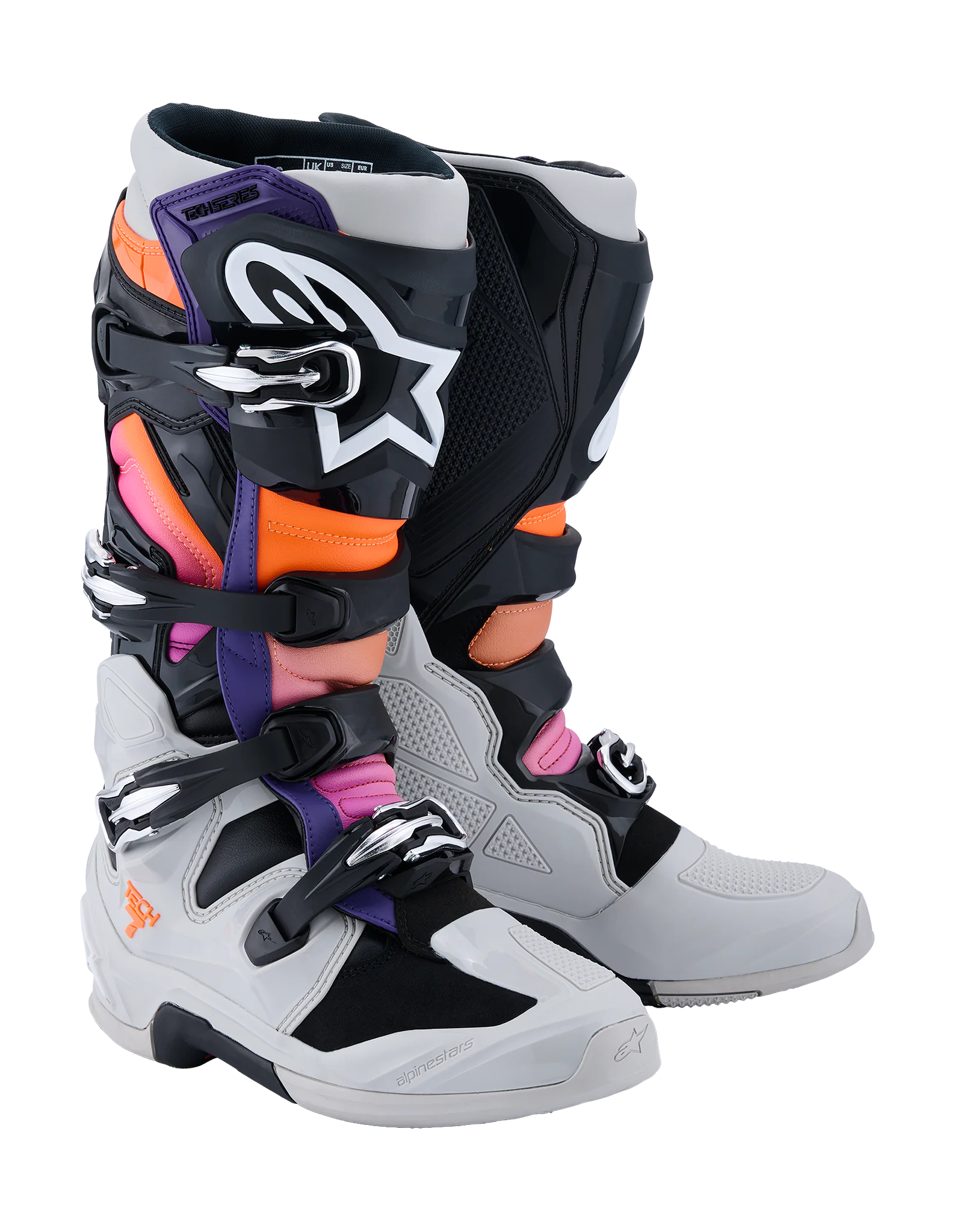 Alpinestars Crosslaarzen Tech 7 - Zwart / Licht Grijs / Fluo Oranje / Magenta
