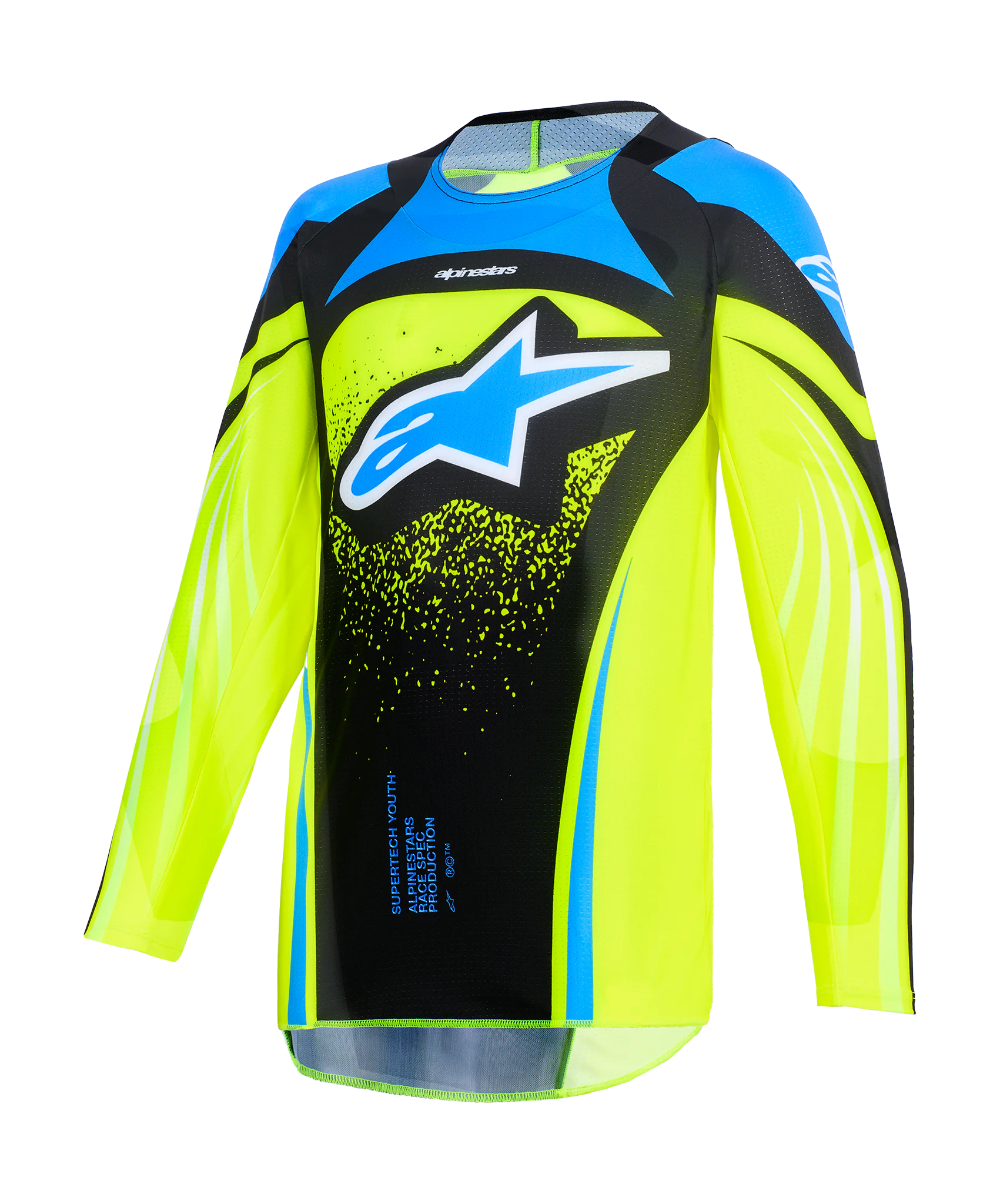 Alpinestars Kinder Cross Shirt 2026 Supertech Nomur - Donker Navy / Fluo Geel / Ucla / Blauw
