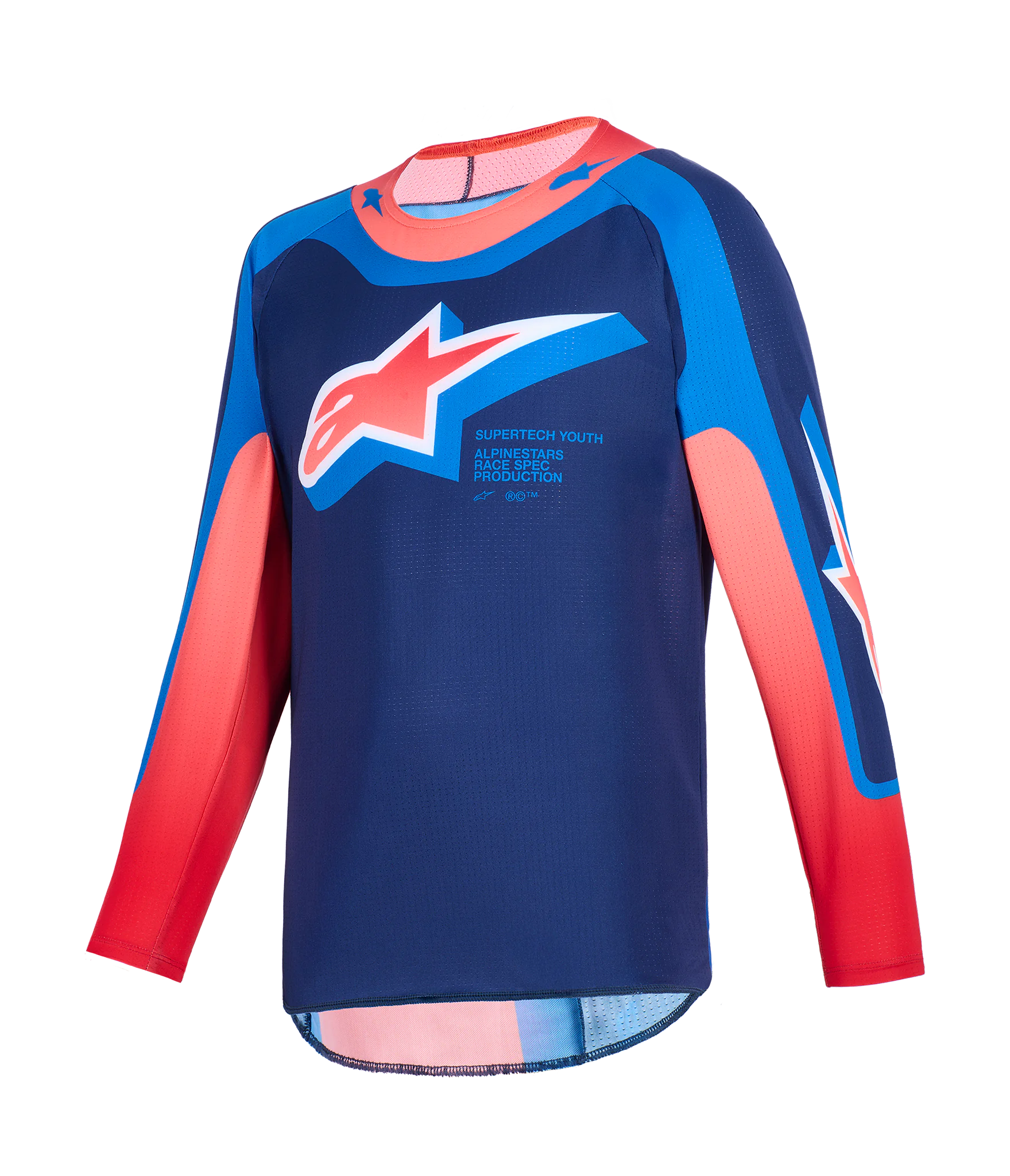 Alpinestars Kinder Cross Shirt 2026 Supertech Vista - Donker Navy / Hot Coral / Cobalt