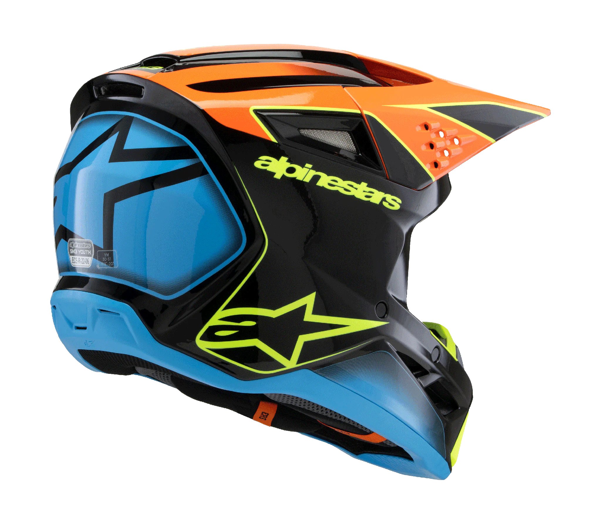 Alpinestars Kinder Crosshelm S-M3 Fray - Zwart / Oranje / Fluo Geel