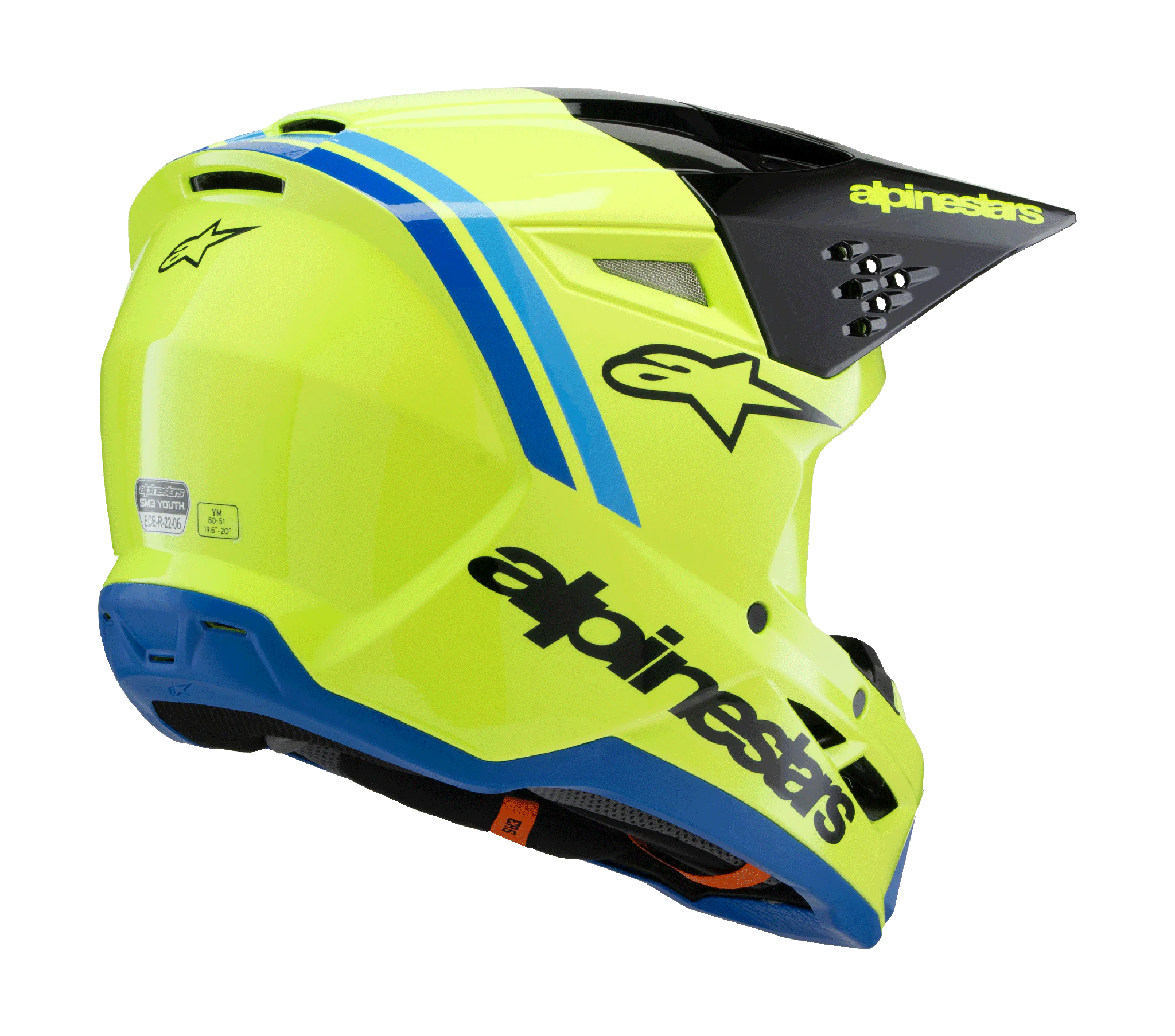 Alpinestars Kinder Crosshelm S-M3 Radium - Fluo Geel / Zwart / Blauw