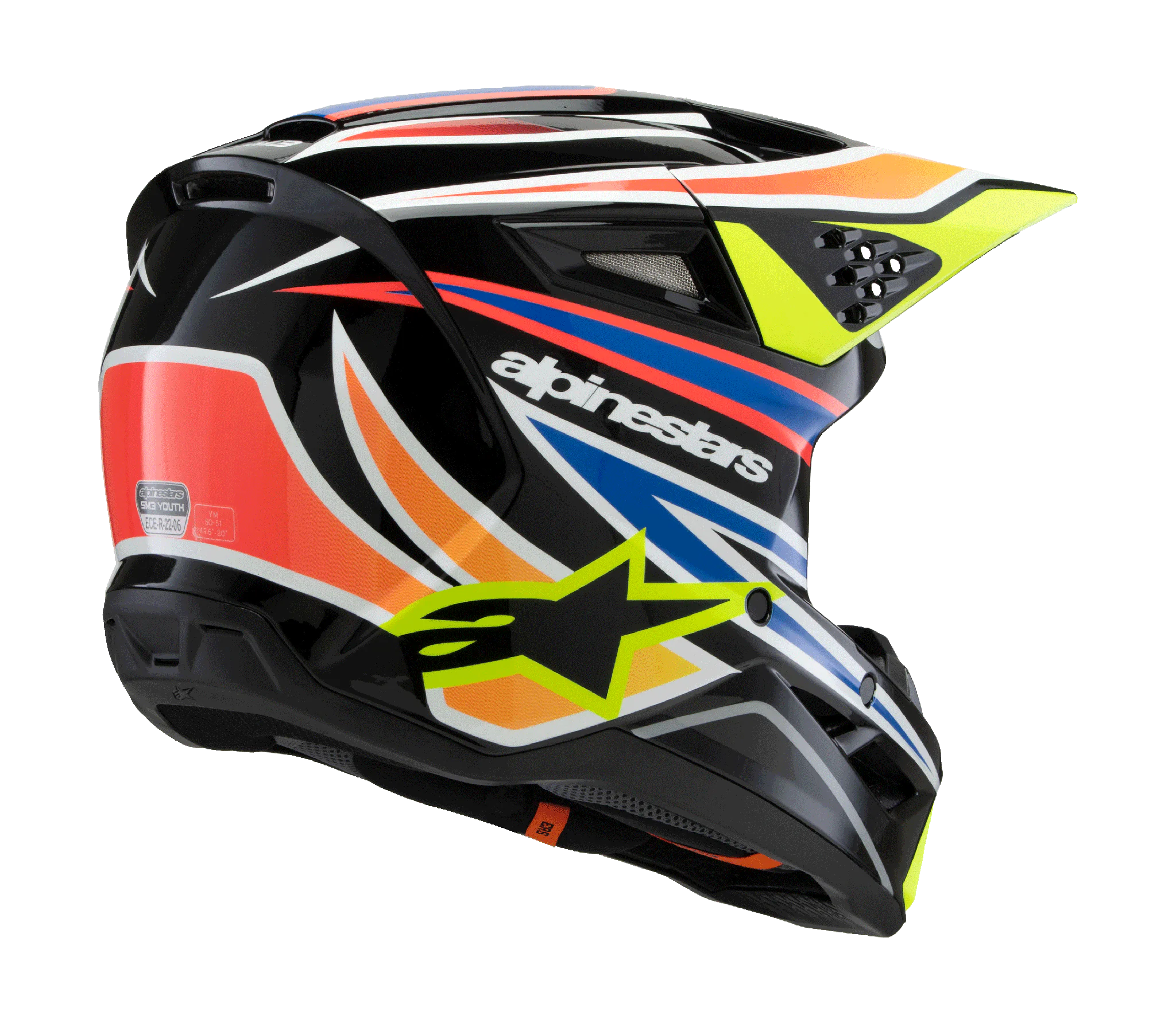 Alpinestars Kinder Crosshelm S-M3 Wurx - Zwart / Fluo Geel / Blauw / Rood