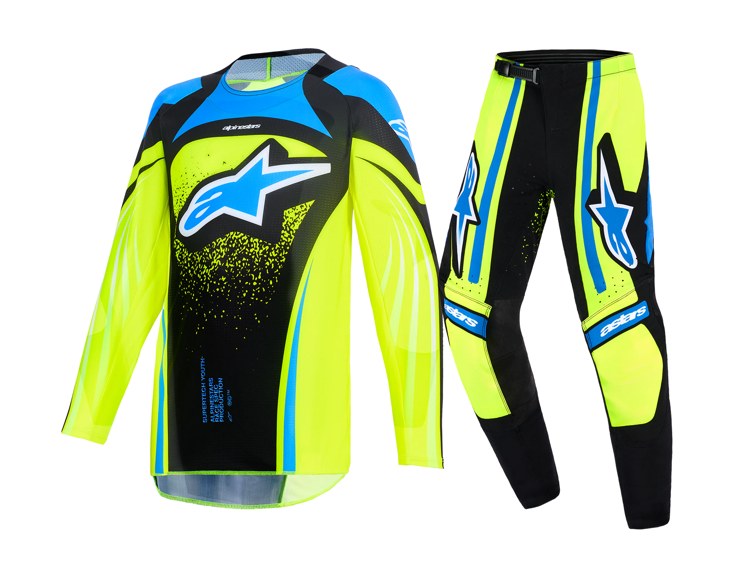 Alpinestars Kinder Crosskleding 2026 Supertech Nomur - Donker Navy / Fluo Geel / Ucla / Blauw