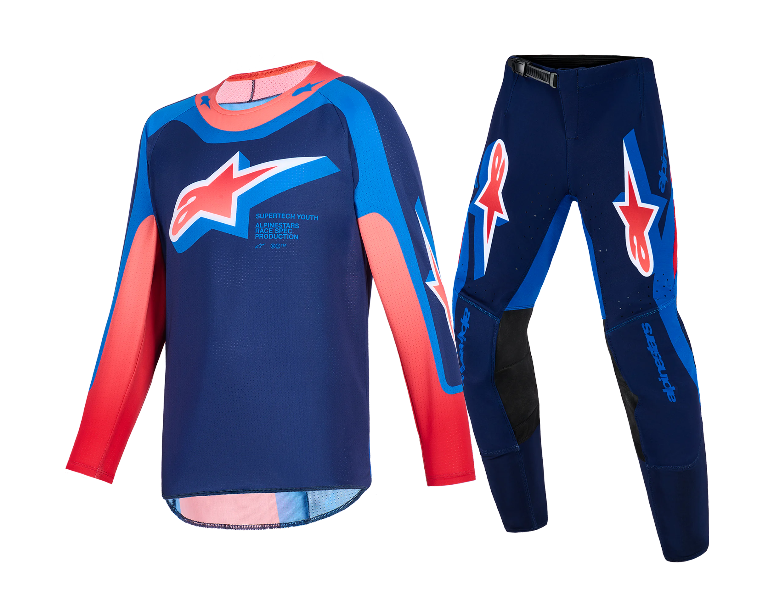 Alpinestars Kinder Crosskleding 2026 Supertech Vista - Donker Navy / Hot Coral / Cobalt