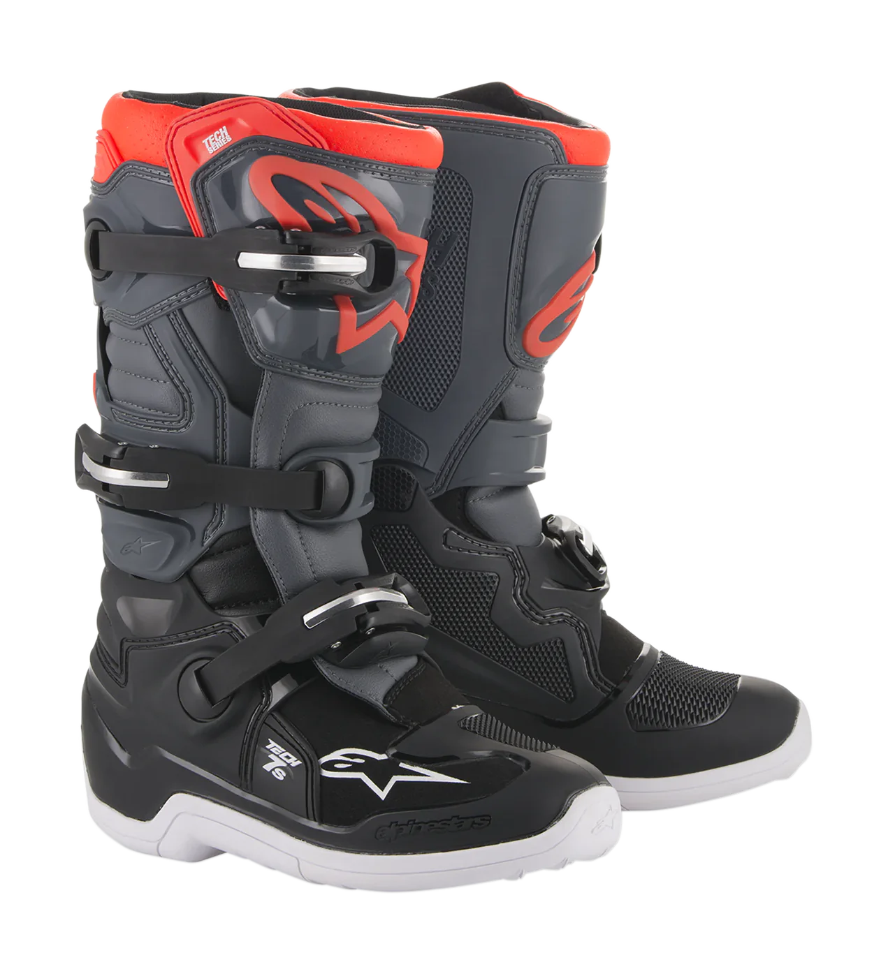 Alpinestars Kinder Crosslaarzen Tech 7S - Zwart / Donker Grijs / Rood Fluo