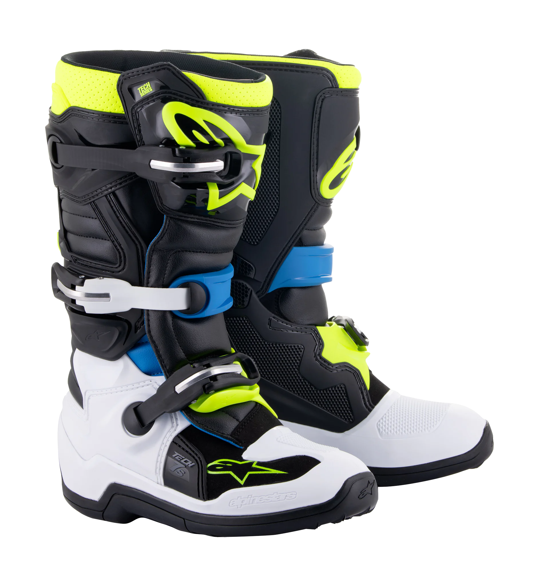 Alpinestars Kinder Crosslaarzen Tech 7S - Zwart / Enamel Blauw / Fluo Geel