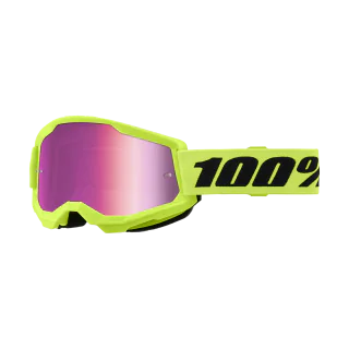 100% Crossbril Strata 2 Neon Yellow - Spiegel Roze Lens