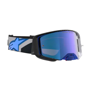 Alpinestars Crossbril Supertech Hiten - Zwart / Blithe Blauw - Spiegel Blauw Lens