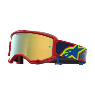 Alpinestars Crossbril Vision 5 Drag - Fire Rood / Blauw - Spiegel Goud Lens