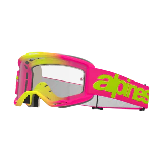Alpinestars Crossbril Vision 5 Wordmark - Roze / Fluo Geel - Clear Lens