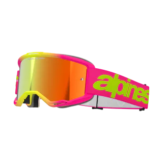 Alpinestars Crossbril Vision 5 Wordmark - Roze / Fluo Geel - Spiegel Rood Lens