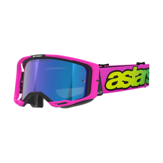 Alpinestars Crossbril Vision 8 Vista - Fluo Roze / Fluo Geel - Spiegel Blauw Lens