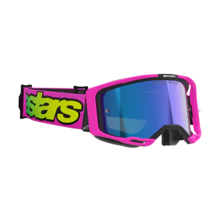Alpinestars Crossbril Vision 8 Vista - Fluo Roze / Fluo Geel - Spiegel Blauw Lens