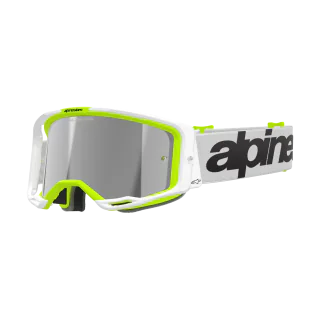 Alpinestars Crossbril Vision 8 Wordmark - Wit / Fluo Geel - Spiegel Zilver Lens