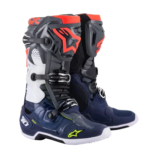 Alpinestars Crosslaarzen Tech 10 - Donker Grijs / Donker Blauw / Fluo Rood