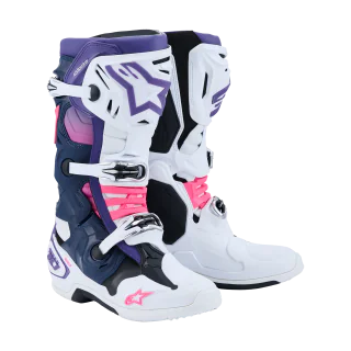 Alpinestars Crosslaarzen Tech 10 - Wit / Violet / Navy / Blauw / Fluo Roze