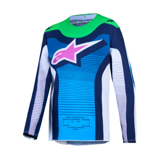 Alpinestars Kinder Cross Shirt 2027 Supertech Maven - Wit / Blithe Blauw / Fluo Groen