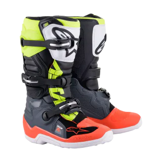 Alpinestars Kinder Crosslaarzen Tech 7S - Donker Grijs / Fluo Rood / Fluo Geel