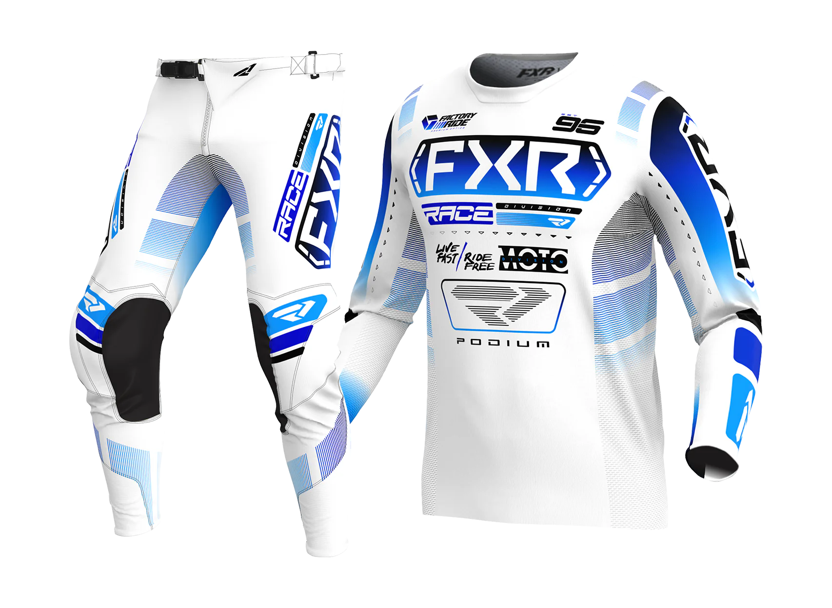 FXR Crosskleding Podium - Wit / Blauw