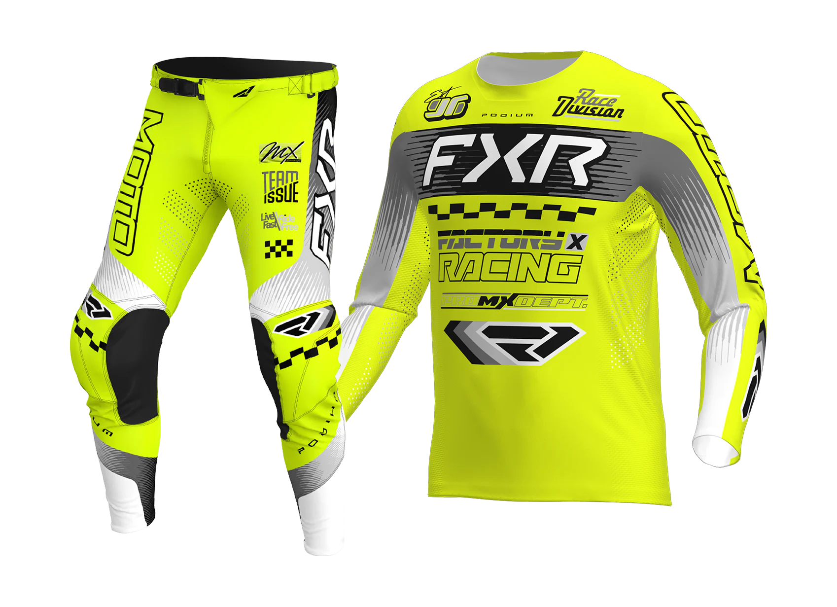 FXR Kinder Crosskleding 2026 Podium - HiVis / Zwart / Grijs