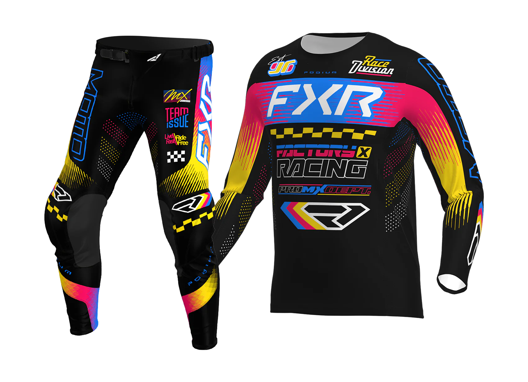 FXR Kinder Crosskleding 2026 Podium - Zwart / Blauw / Razz