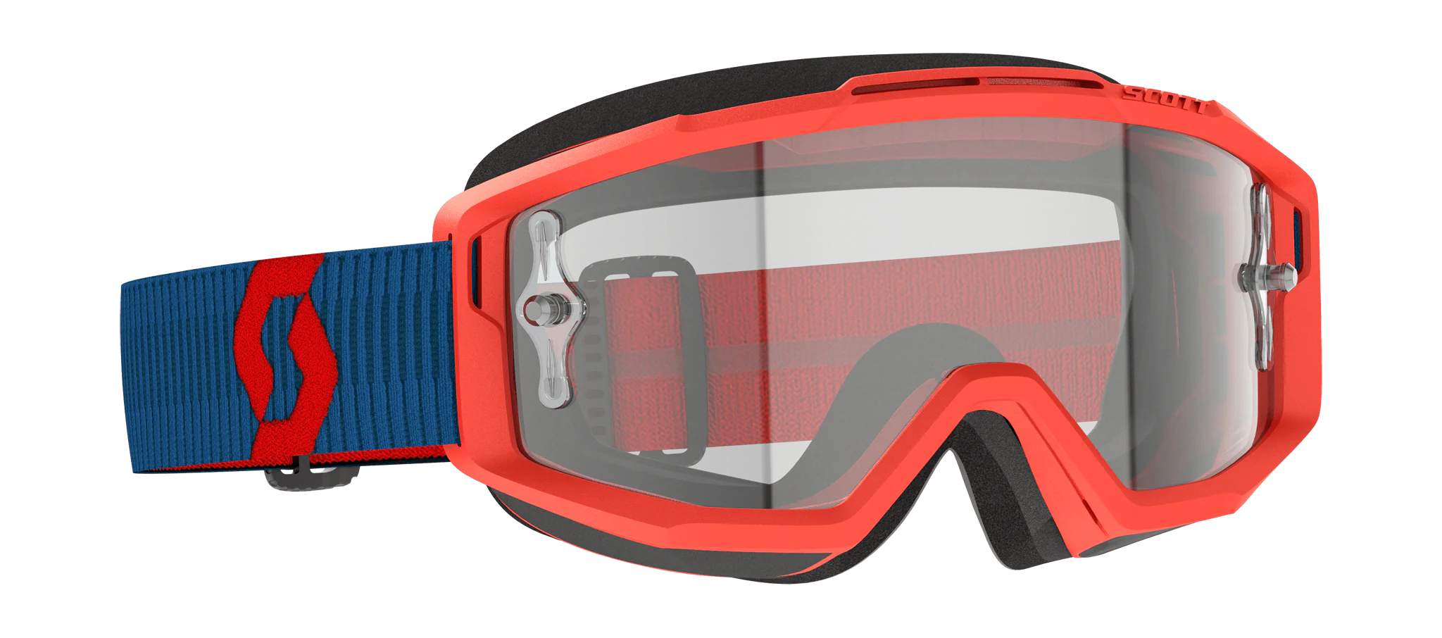 Scott Crossbril Split OTG - Donker Blauw / Neon Rood - Clear Lens