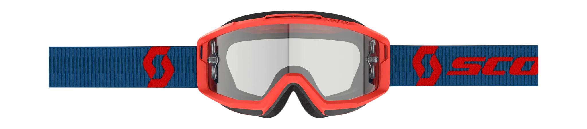 Scott Crossbril Split OTG - Donker Blauw / Neon Rood - Clear Lens